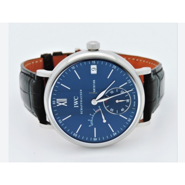 IWC Portofino Blue Dial Black Leather Hand-Wound Watch
