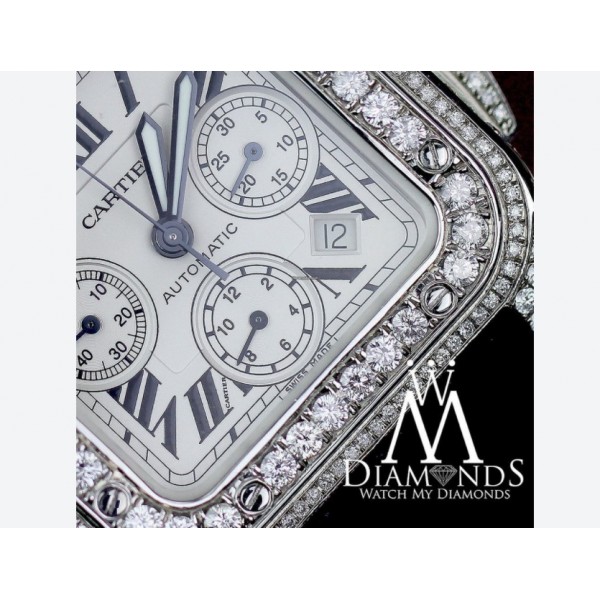 Cartier Santos 100 Xl Chronograph 17ct Natural Dia...